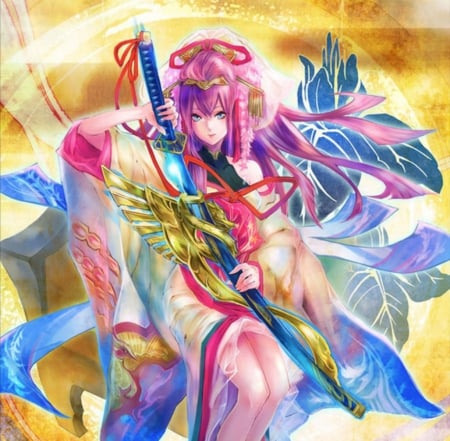 â™¡ Warrior â™¡ - nice, beauty, female, hot, anime girl, elegant, blade, gorgeous, pretty, anime, oriental, sword, kimono, cute, maiden, lady, sexy, girl, warrior, long hair, pink hair, lovely, divine, abstract, sublime, beautiful, weapon, yukata, sweet