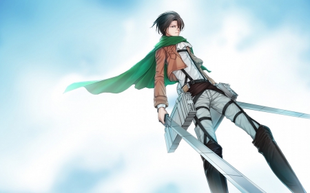 Shingeki No Kyojin - male, clouds, Shingeki No Kyojin, boy, anime, swords, cool, art