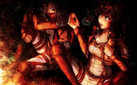 Shingeki No Kyojin - mikasa ackerman, aasha braus, wariors, eating, anime, blush, shingeki no kyojin, cute