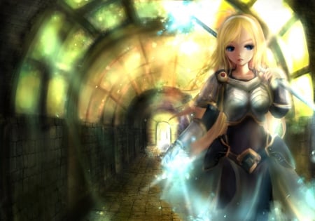 Zhang Xiao Bo - anime girl, female, warrior, girl, blonde hair, waepones, zhang xiao bo, nice, power, femalr