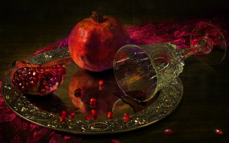 Still life - plate, fruits, still life, glass