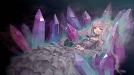 Amethyst - anime, amethyst, blue, beautiful, dress, girl, beauty, jewel, dream, aqua, black, purple, woman, cute