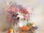 still life with pink flowers