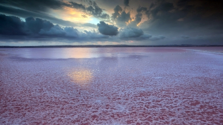 magnificent salt lake - horizon, lake, magenta, clouds, salt, foam