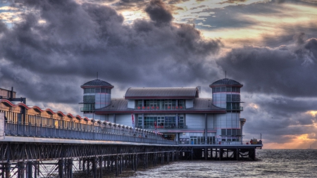 outstanding great pier - clouds, sea, shopping, pier