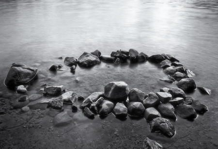 Heart - water, heart, bw, stone, sea