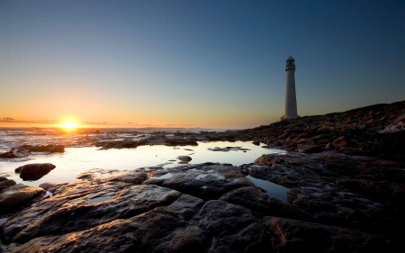 sunset - lighthouse, fun, sunset, ocean, nature