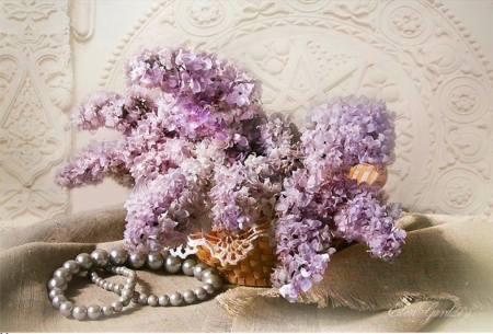 Still life - flowers, basket, nature, pearls