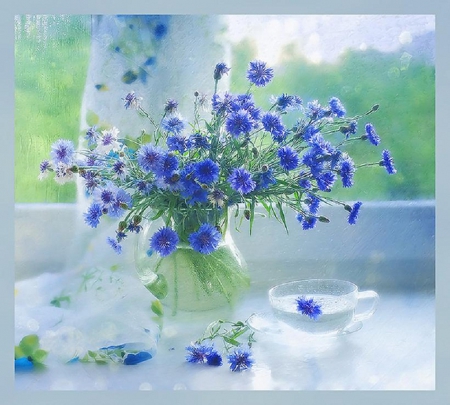 lovely blue flowers for tea time - flowers, still life, lovely, blue