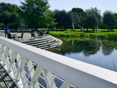 white bridge to the island - white, water, view, bridge