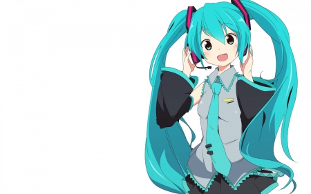 Hatsune Miku - tie, anime, anime girl, vocaloid, miku hatsune, white background, long hair, microphone, blue hair, cute