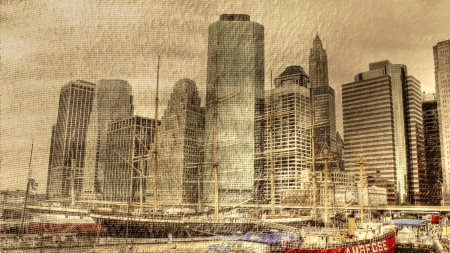 textured photo of old ships in downtown nyc - city, photo, texture, ships