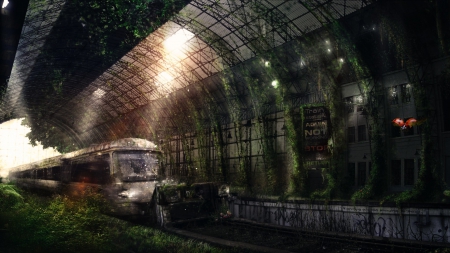 Ruined Subway - train, doomed, cg, ruin