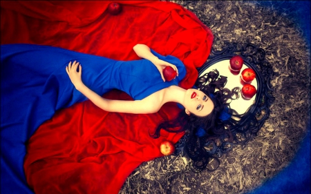 Snow white - apple, lying, woman, model