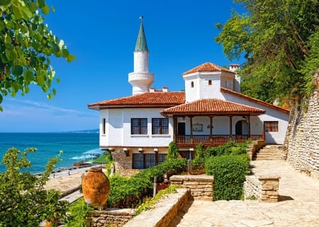 Balchik-Bilgaria - pretty, relax, summer, horizons, cabin, umbrella, hotel, nice, cottage, house, trees, beautiful, vacation, sea, resort, lovely, Bulgaria, rest, black sea