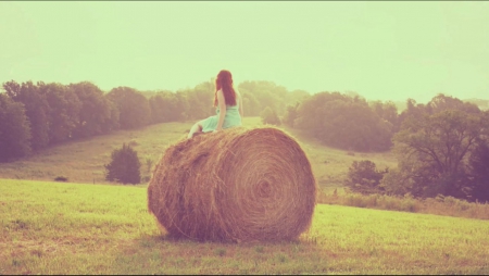 photography - women, lonely, trees, alone, grass, sky