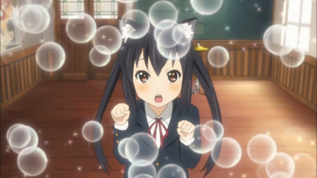 K-ON! - girl, kitty, anime, cute, bubbles