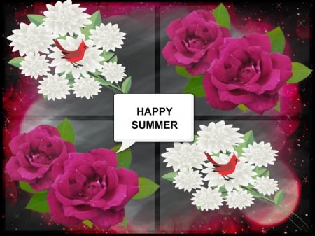 happy summer - flowers, collage, desogn, beautiful