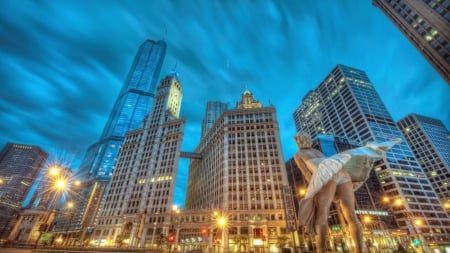 statue of Marilyn in a chicago plaza hdr - hdr, skyscrapers, city, plaza, statue