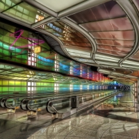 amazing banks of modern escalators hdr