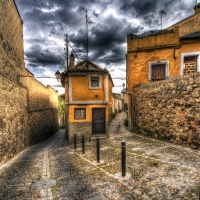 beautiful cobblestone alleys in spain hdr