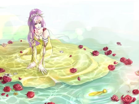 Final Fantasy V - videogames, roses, water, yellow, beautiful, dress, girl, beauty, sweet, purple, red, woman, cute