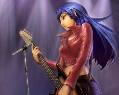 Superâ˜…Star - cute, guitar, beautiful, hot, anime girl, girl, microphone, jacket, superstar, singer, 3d, blue hair, pretty, beauty, sweet, anime, hd, diva, cg, long hair, nice, lovely, sexy, female, idol, realistic