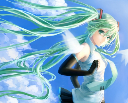 Hatsune Miku - anime, vocaloid, twin tail, female, twintail, hatsune miku, green eyes, green hair, long hair, twint ails, anime girl, twintails, hot, girl, miku, cute, hatsune, sexy, vocaloids