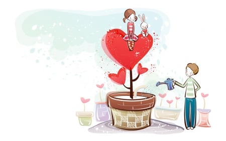 plant of love - love, vector couple, plant of love, cute, cartooon love