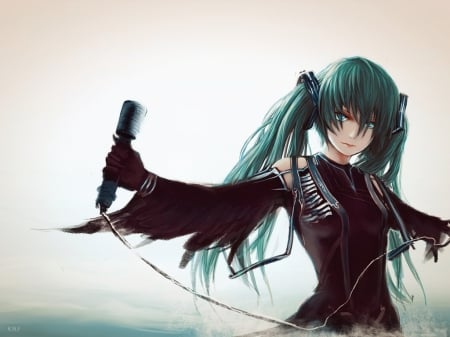 Hatsune Miku - hatsune miku, nice, blue eyes, long hair, anime girl, lovely, white background, blue hair, microphone, vocaloid