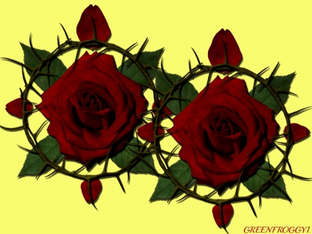 THORNS - art, thorns, roses, red