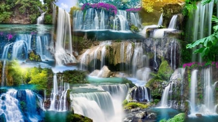 Waterfall Collage - nature, collage, waterfalls, wonderful, waterfall