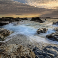 crashing waves on a rocky seashore