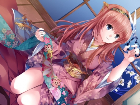 Luka in Kimono - anime, anime girl, vocaloid, blush, kimono, lovely, nie, shoet hair, pink hair, art, blue eyes