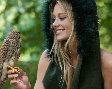 blonde with falcon - blonde, people, falcon, model