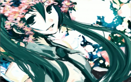 Miku- Colors - hatsune miku, flowr, vocaloid, anime, tie, awesome, anime girl, green hair