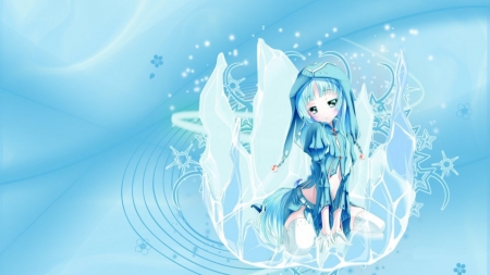 Ice Girl - anime, winter, magic, blue, air, beautiful, girl, beauty, sweet, ice, white, cute