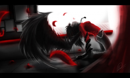 Set me free - dead, red, black wings, fallen, black