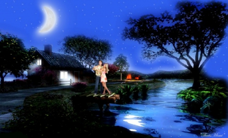 Dancing Under The Moonlight - romantic, beautiful, cute, dancing, night, couple, love, moonlight