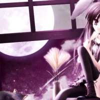 Cute Bunny Girl In Full Moon