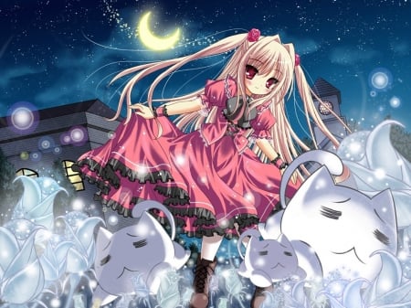 Cute Girl In The Middle Of Night - Cute, cute anime, Random, anime, randomrand random, night, dark, midnight