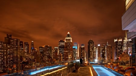 lap pool on a balcony in new york city hdr - pool, skyscrapers, city, hdr, balcony