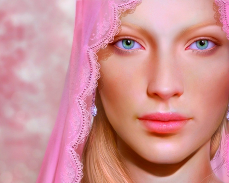 Pretty face - woman, face, veil, pink