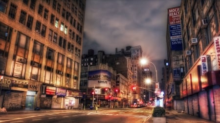 manhattan avenue late at night hdr - street, lights, city, buildings, night, hdr