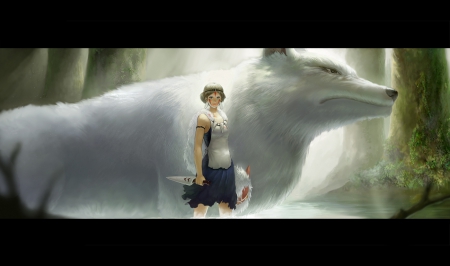 Princess Mononoke - nice, realistic, beauty, fur, female, hot, anime girl, blade, tattoo, giant, pretty, anime, sword, cute, sexy, mononoke, girl, mononoke hime, lovely, cg, fox, wolf, hd, san, 3d, beautiful, big, animal, weapon, sweet, huge, princess mononoke