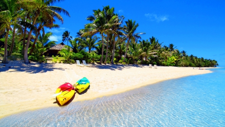 Maldives - summer, wallpaper, boat, beach, palms, cabin, ocean, isle, sunlounger, vacation, picture, nature, sun chair, maldives, water, canoe, skyphoenixx1, island, sea