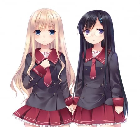 Cute Girls - girls, school uniform, long hair, cute, orginal, sad