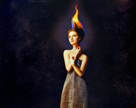 Burning - fire, head, woman, model