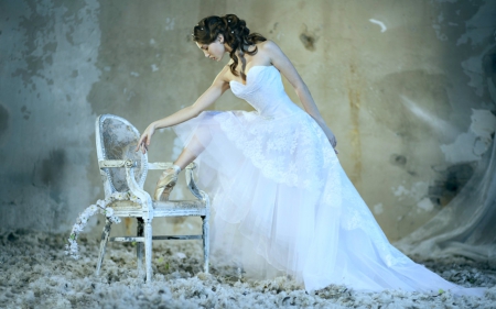 Ballerina girl - white, ballerina, model, chair