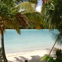 One Foot Island paradise beach and lagoon ocean Aitutaki Cook Islands Polynesia